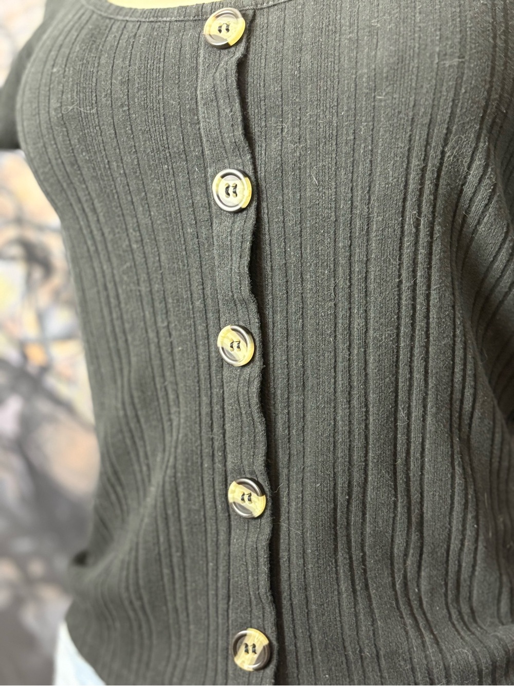 Black Ribbed Button-Down Top - Picture 5 of 10